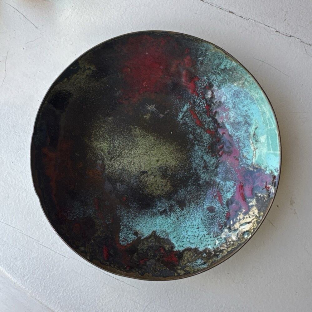 Vintage Mid Century Edward S Star Enamel on Copper 6" Dish Atomic Starburst MCM